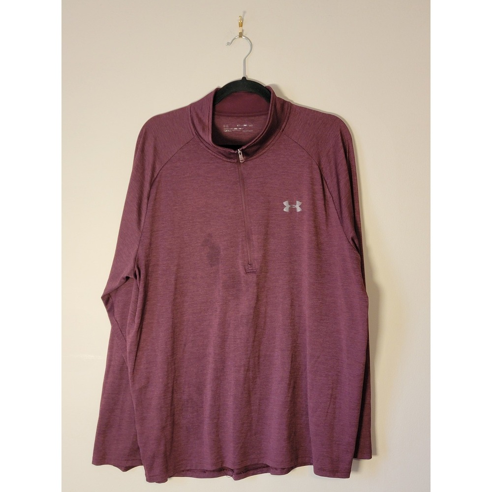 Under‎ Armour 1/4 Zip Athletic Knit Shirt Men's XL Maroon Loose Fit HeatGear